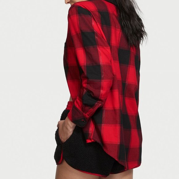 VS Flannel Shirt Cozy Fleece Short Set Lounge Sleep Adorable NWT Perfect Gift - Picture 4 of 5